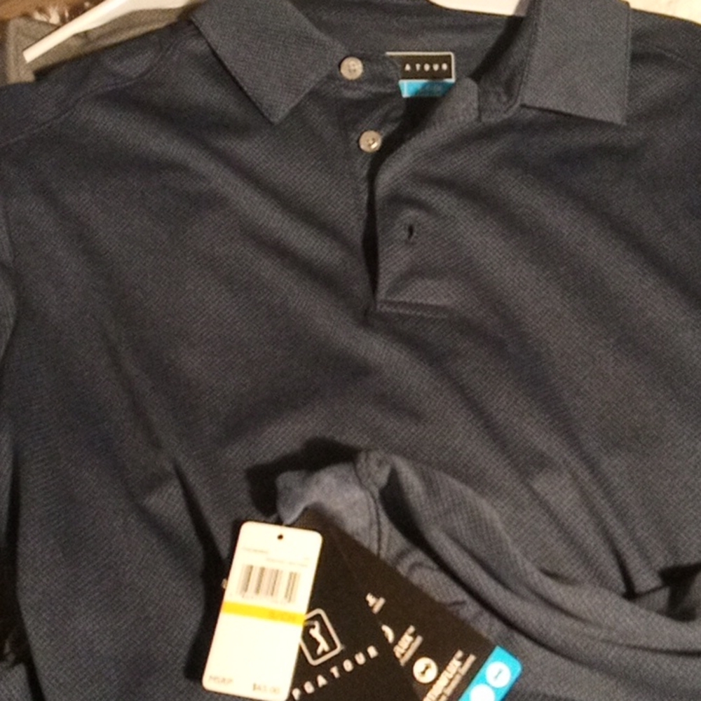 2 NWT PGA  navy blue and grey long-s leeve golf shirts mens smalls - Picture 6 of 6